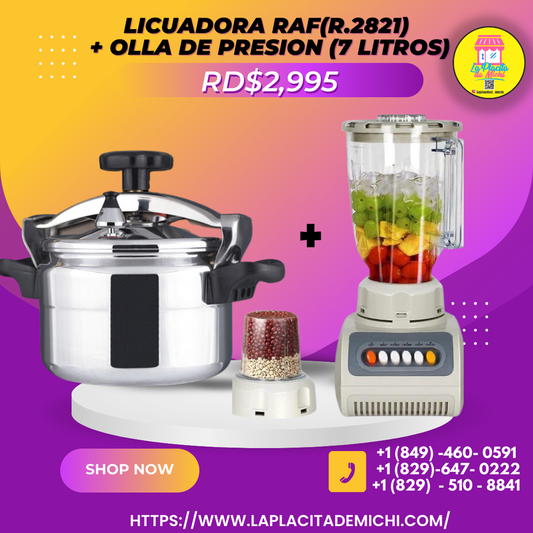 1 Olla a Presión 7 Litros + 
1 Licuadora Plástica 2 en 1 (R.2821)