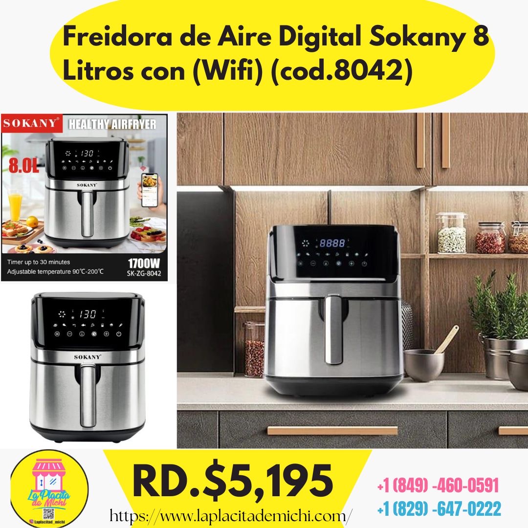 Freidora de Aire Digital Sokany 8 Litros con (Wifi) (cod.8042).