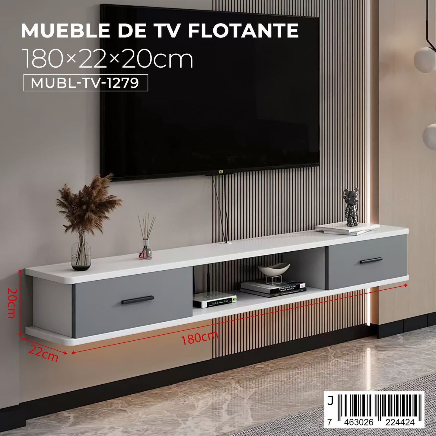 🔥 MUEBLE DE TV FLOTANTE BLANCO CON GAVETAS GRIS *(180 CM)* MODERNO – LIMPIO, ELEGANTE Y FUNCIONAL 🔥 (Cod. 1279)
💰RD$4,995