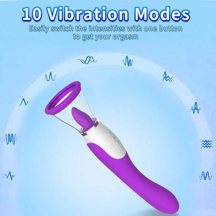 Consolador Vibrador de Lengua,Succionador de Pezon y Succionador de Clitoris