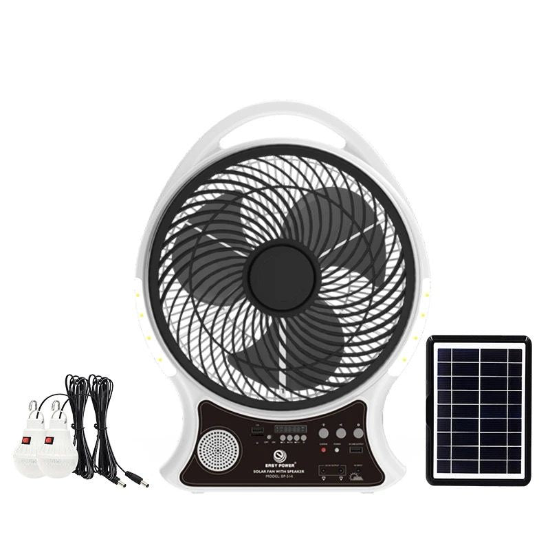 Abanico Recargable Con Panel Solar y Eléctrico Con Bombillos y Bluetooth (14 Pulgadas)