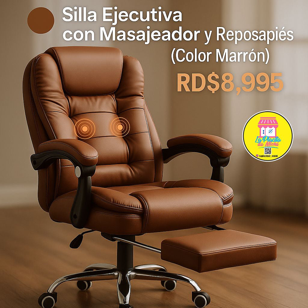 🟤 Silla Ejecutiva con Masajeador y Reposapiés (Color Marrón)