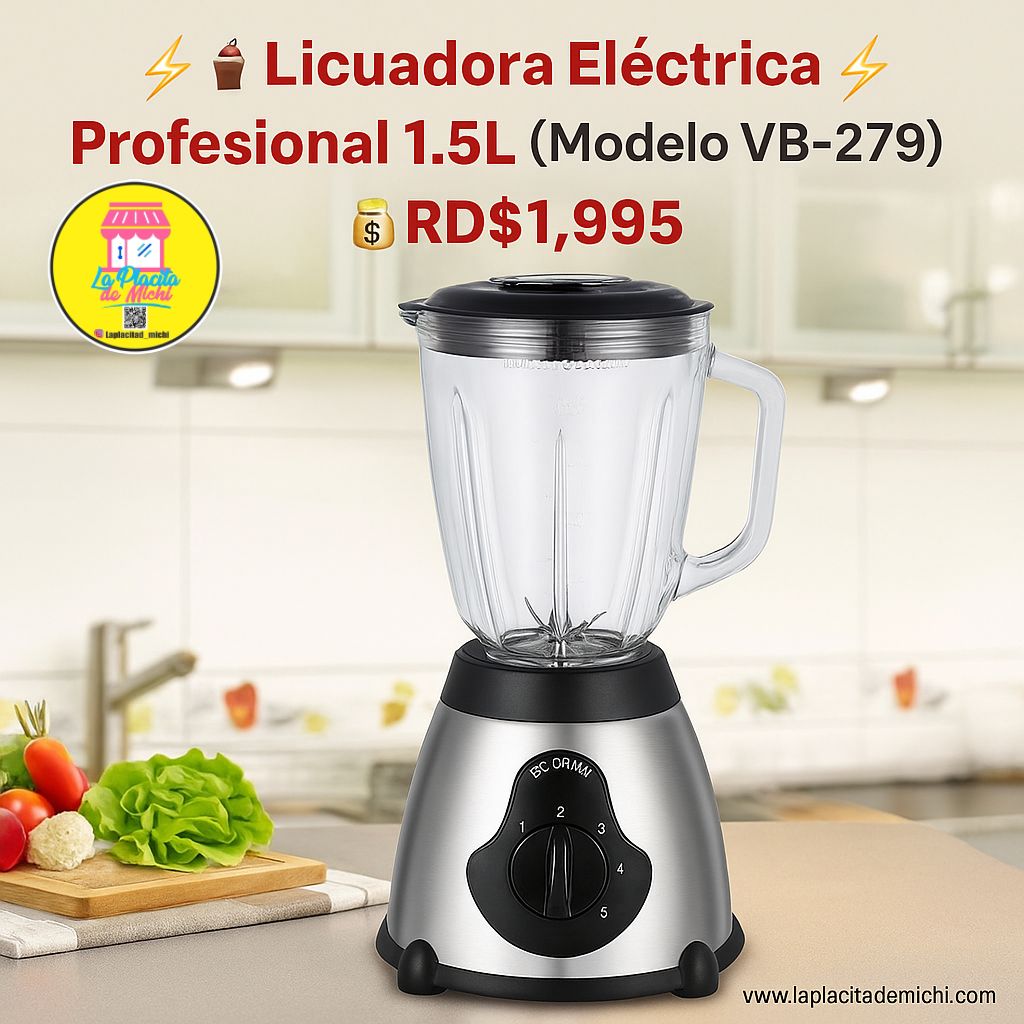 ⚡🥤 Licuadora Eléctrica Profesional 1.5L (Modelo VB-279) 🥤⚡