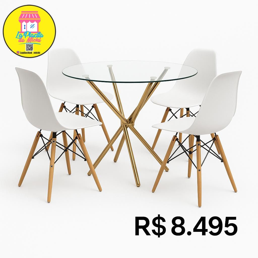 Mesa Redonda de Vidrio + 4 Sillas
(Cod.012-3 +Cod.081.1)