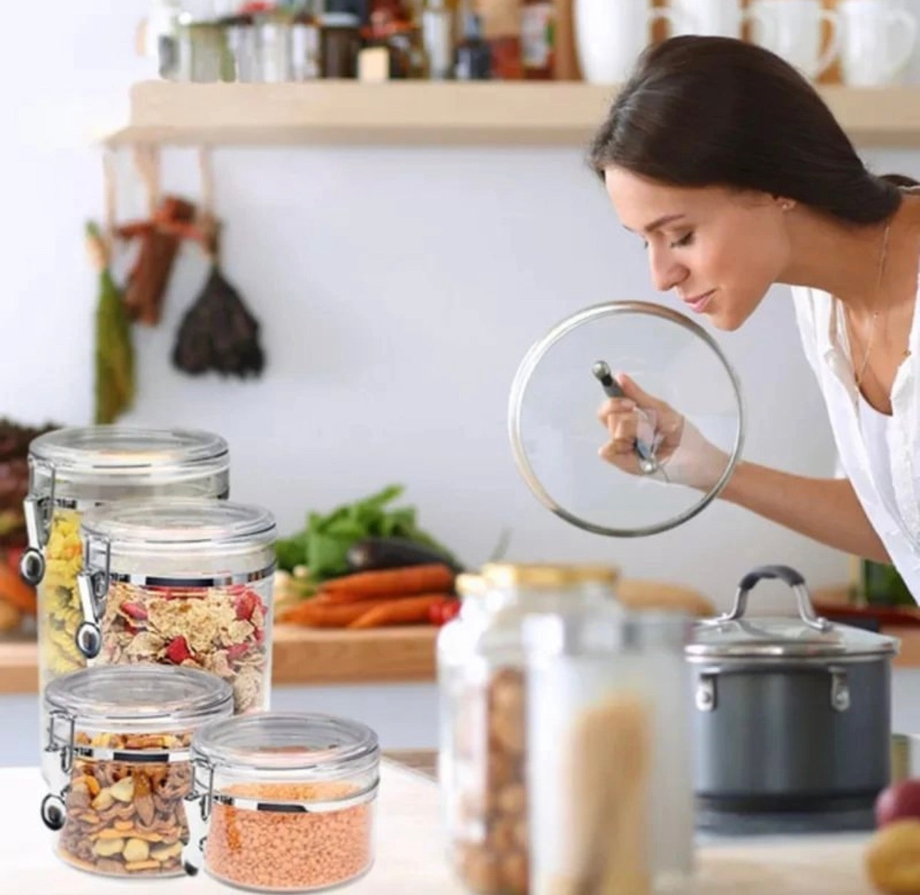✨ Set de Envases Organizadores Herméticos con Cierre Metálico (4 en 1)✨
¡Mantén tu cocina ordenada y tus alimentos siempre frescos! 🌾🍪☕
