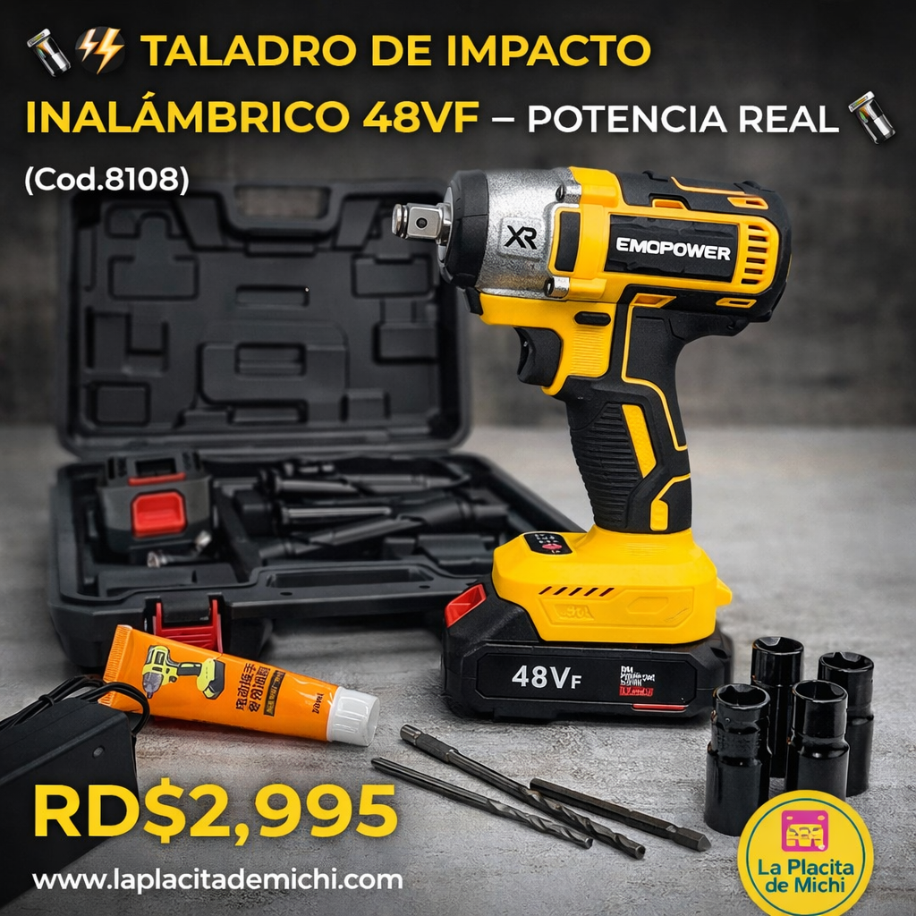 🔩⚡ TALADRO DE IMPACTO INALÁMBRICO 48VF – POTENCIA REAL ⚡🔩 (Cod.8108)
💰RD$2,995