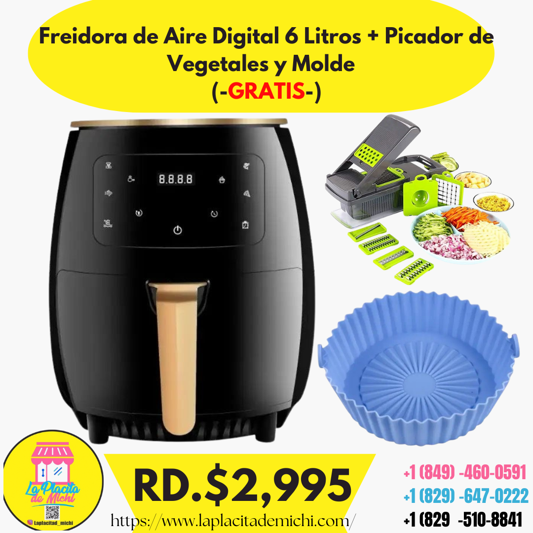 Freidora de Aire 6 Litros + Picador de Vegetales y Molde (Gratis) #ofertas