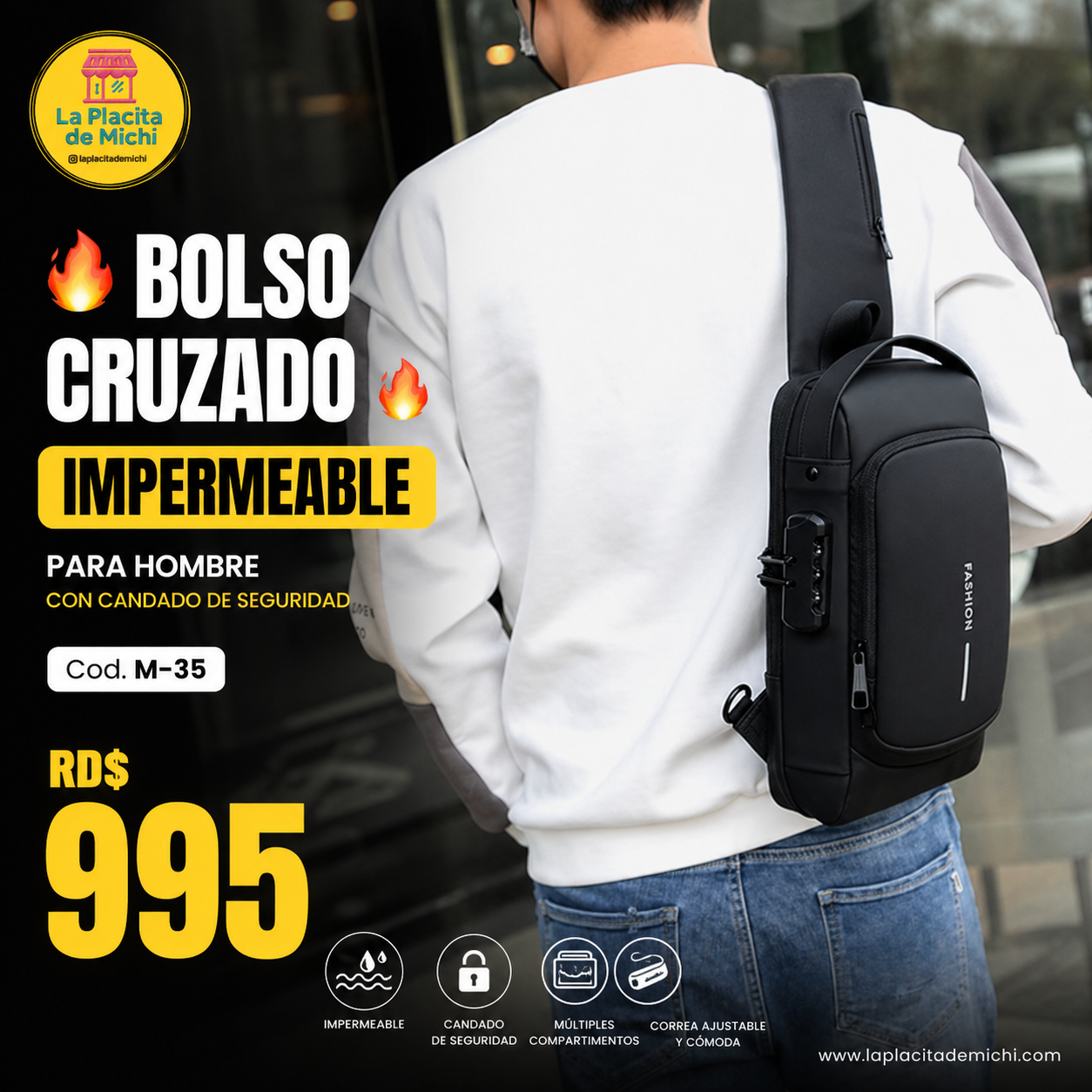 🔥 BOLSO CRUZADO IMPERMEABLE PARA HOMBRE CON CANDADO DE SEGURIDAD 🔥
🆔 Cod. M-35
💰 RD$995