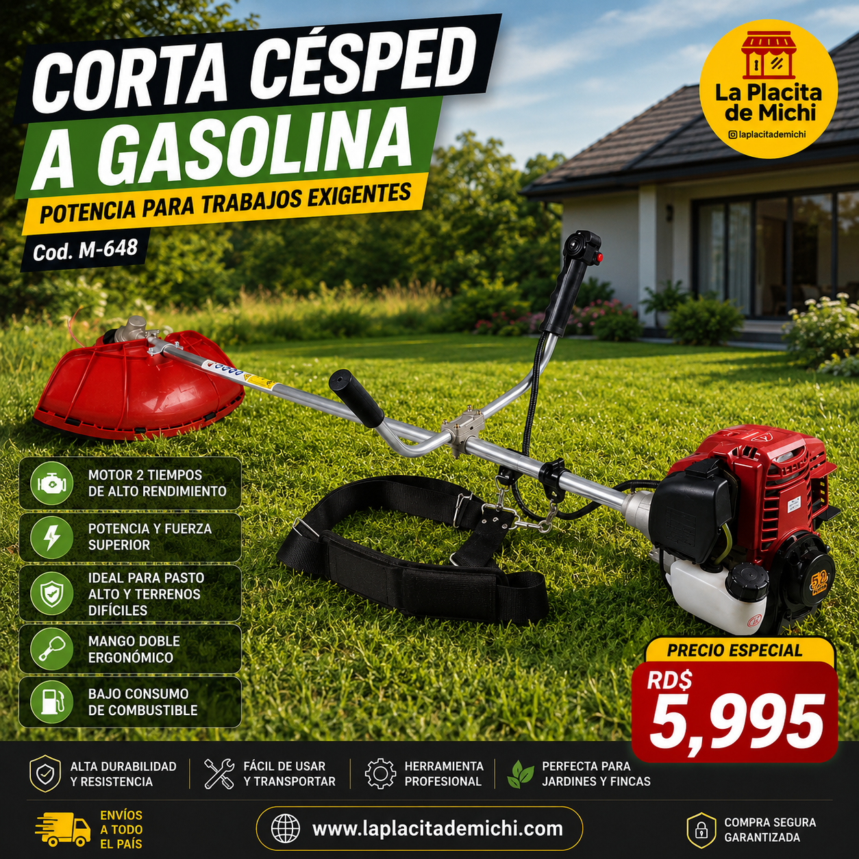 🌿🔥 CORTA CÉSPED A GASOLINA – POTENCIA PARA TRABAJOS EXIGENTES 🔥🌿 (Cod. M-648)

💰RD$5,995