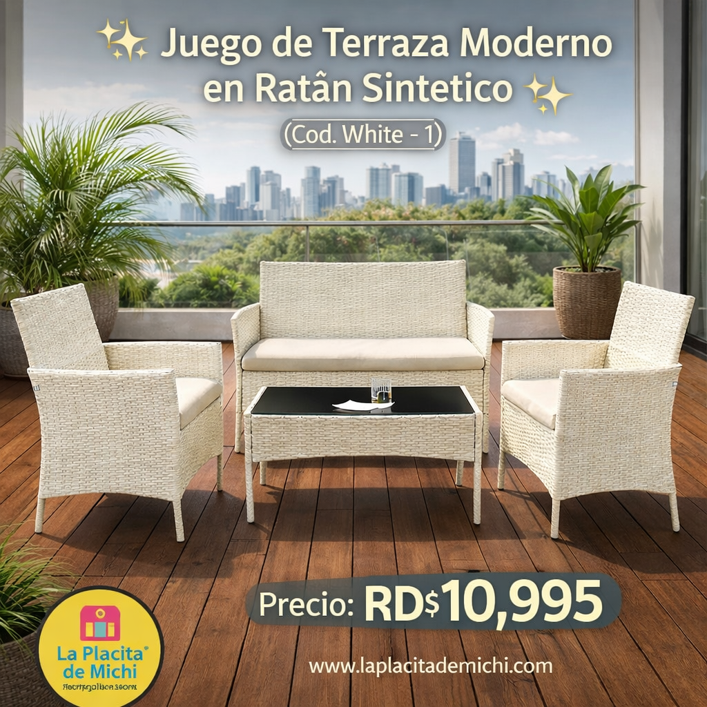 ✨ Juego de Terraza Moderno en Ratán Sintético ✨ (Cod. White -1)

💰 Precio: RD$10,995
