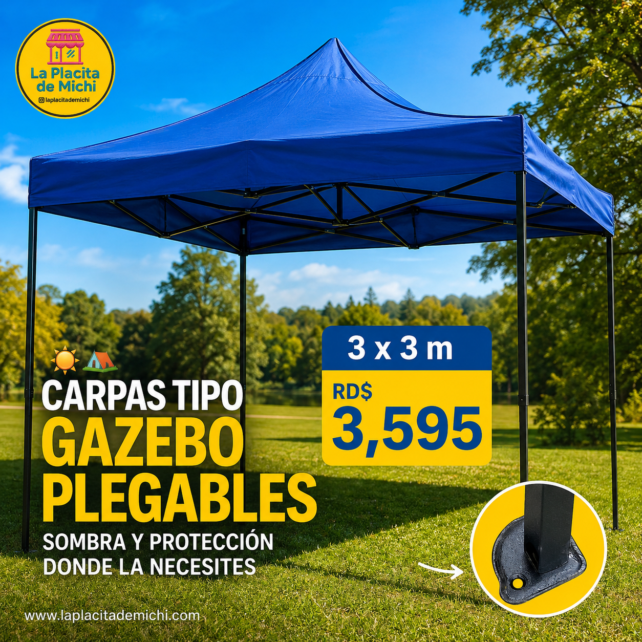 🌤️ Carpa Toldo Plegable Reforzada 3x3m 🔹
💰 RD$3,595