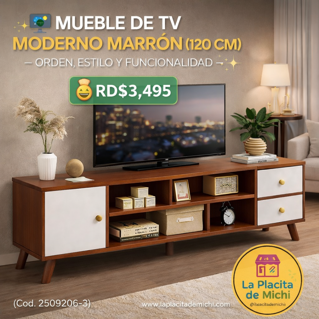 🖥️✨ MUEBLE DE TV MODERNO MARRÓN (120 CM) – ORDEN, ESTILO Y FUNCIONALIDAD ✨🖥️ (Cod. 2509206-3)

💰RD$3,495