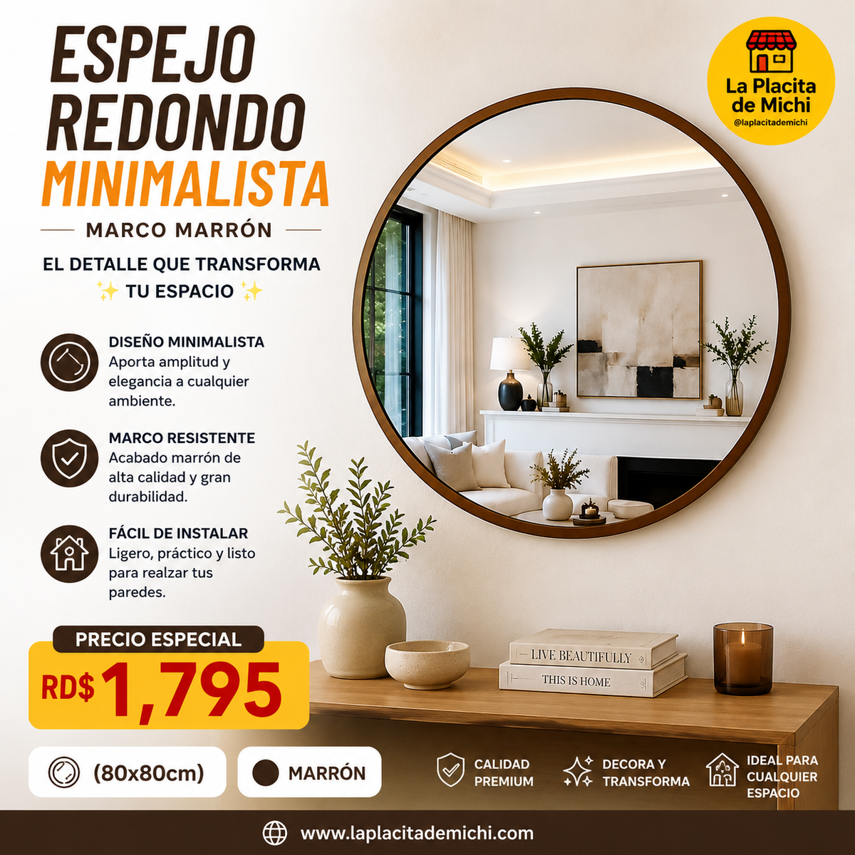 🪞✨ ESPEJO REDONDO MINIMALISTA MARCO MARRÓN – EL DETALLE QUE TRANSFORMA TU ESPACIO ✨🪞

💰RD$1,795 

(80x80cm)