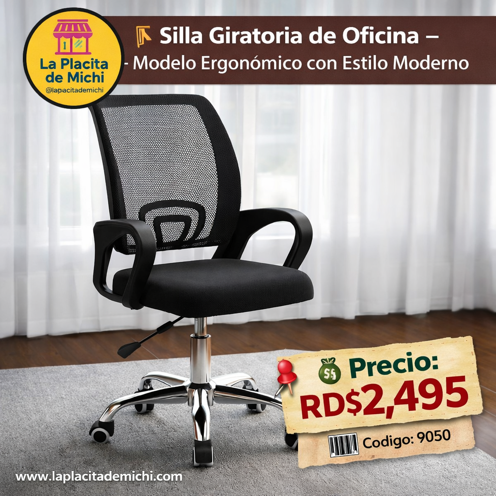 🪑 Silla Giratoria de Oficina (9050) – Modelo Ergonómico con Estilo Moderno
💰Precio: RD$2,495