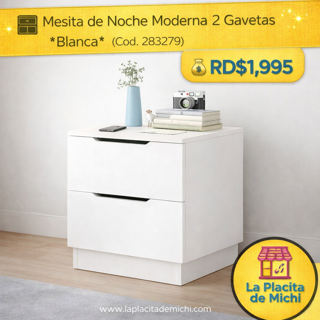 🗄️  Mesita de Noche Moderna 2 Gavetas *Blanca*  (Cod. 283279)

💰RD$1,995