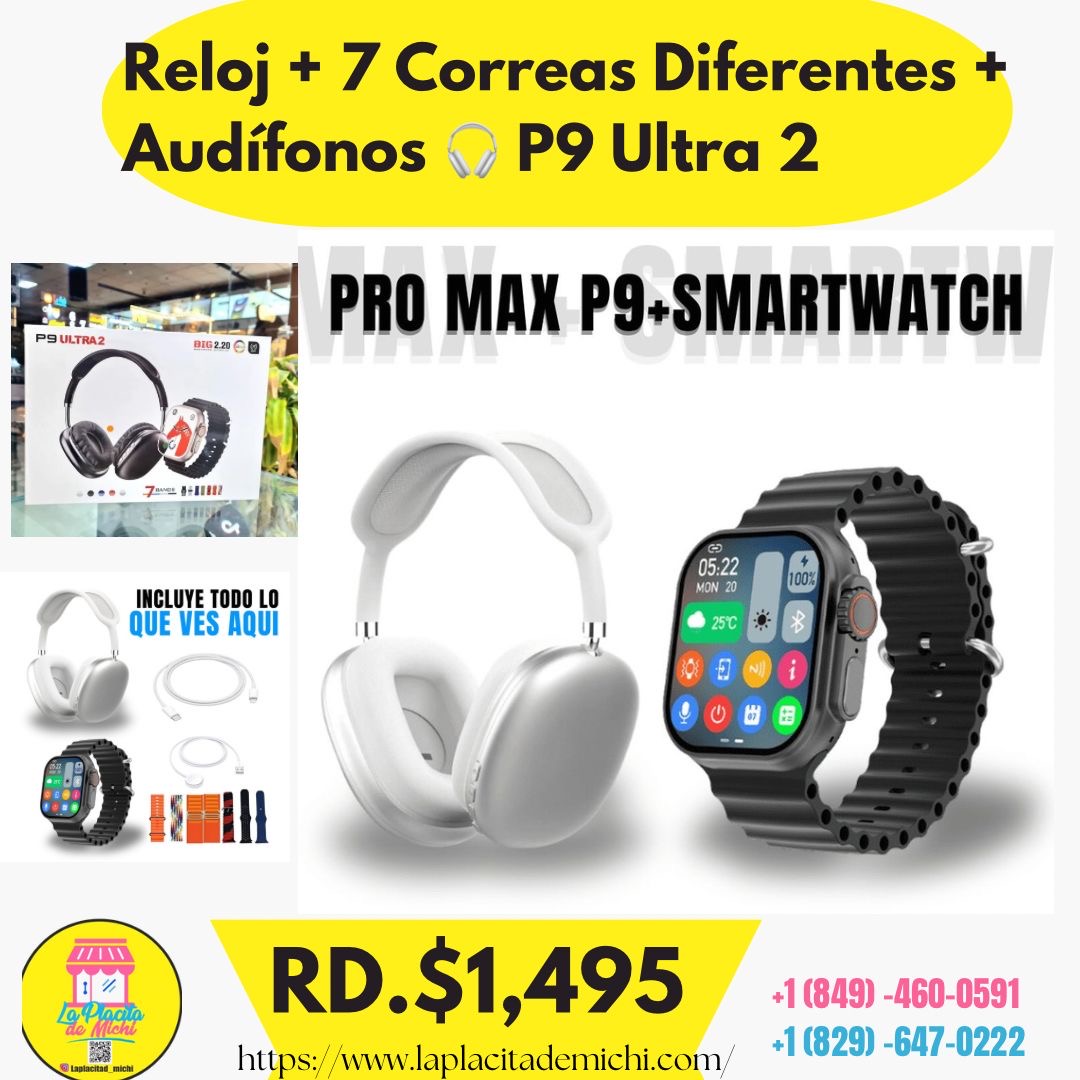 Reloj + 7 Correas Diferentes + Audífonos 🎧 P9 Ultra 2