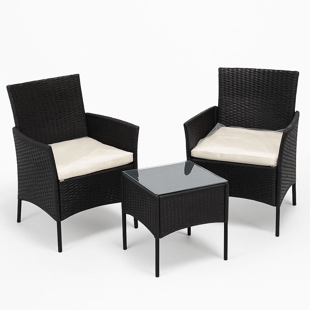 ⭐ Set de Terraza 3 Piezas – Ratán Sintético Premium (Cod.881108-1 Negro) 

💰 RD$8,995