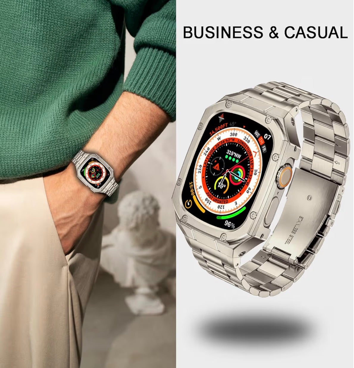 Correa de Acero Inoxidable con Estuche Metálico integrado para Apple Watch Ultra (49 mm)

💰RD$2,495