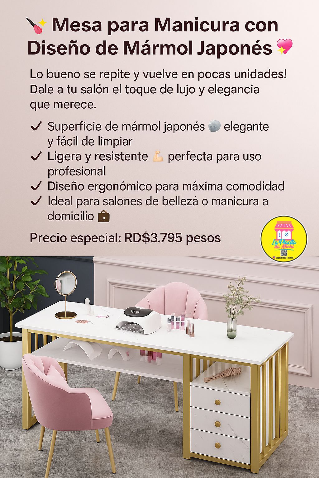 💅✨ Mesa para Manicura con Diseño de Mármol Japonés 🪷💖 (Cod.290001)
