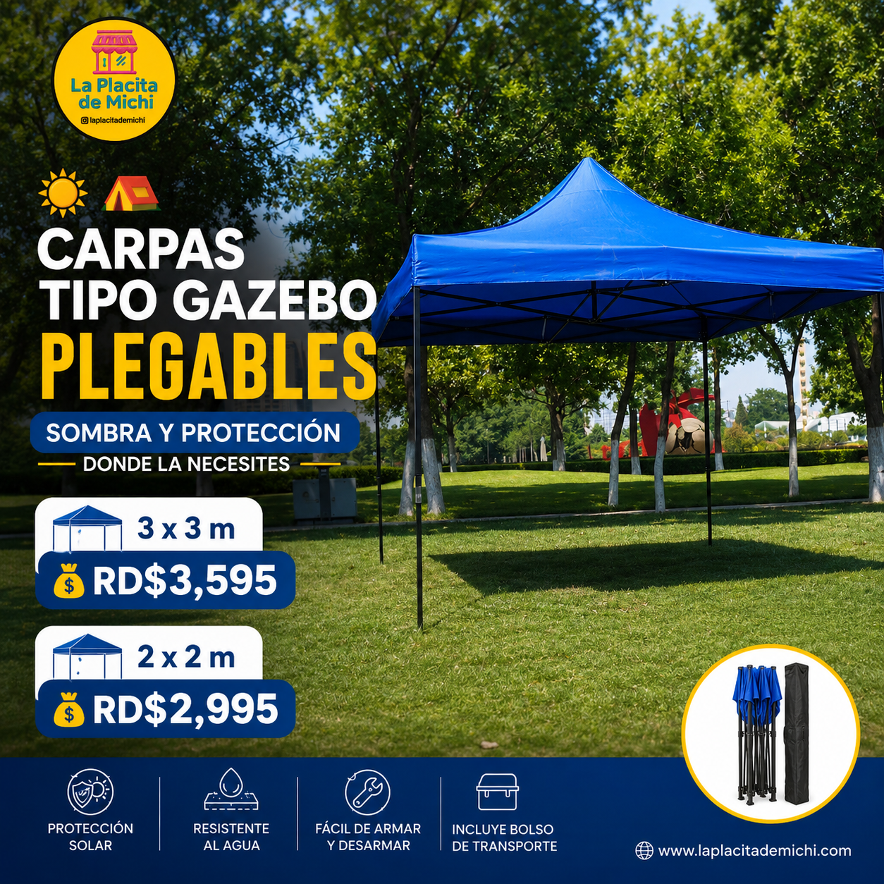 🌤️ Carpa Toldo Plegable Reforzada 2x2m 🔹
💰 RD$2,995
