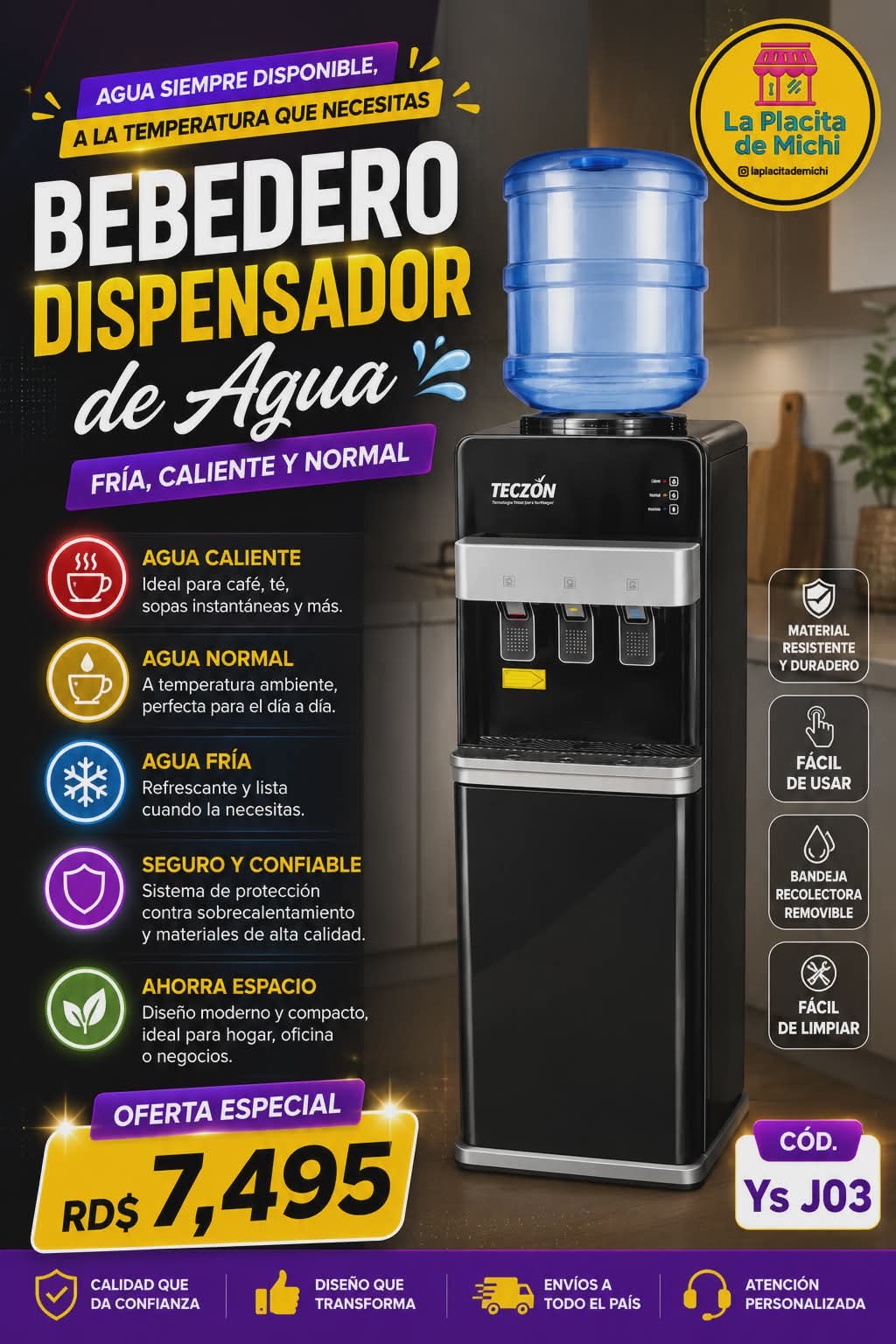 🚰✨ BEBEDERO DISPENSADOR DE AGUA – FRÍA, CALIENTE Y NORMAL ✨🚰 (Cod. Ys J03)

💰RD$7,495