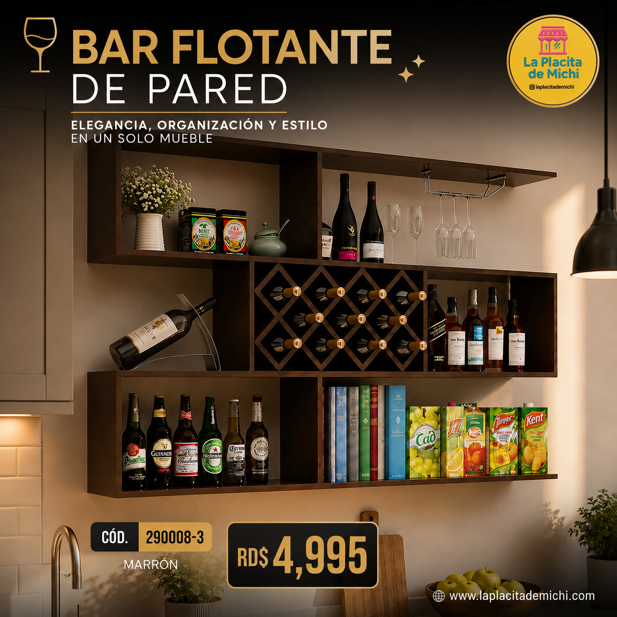 🍷✨ BAR FLOTANTE DE PARED – ELEGANCIA, ORGANIZACIÓN Y ESTILO EN UN SOLO MUEBLE ✨🍷

🆔 Cod. 290008-3 Marrón

💰 RD$4,995