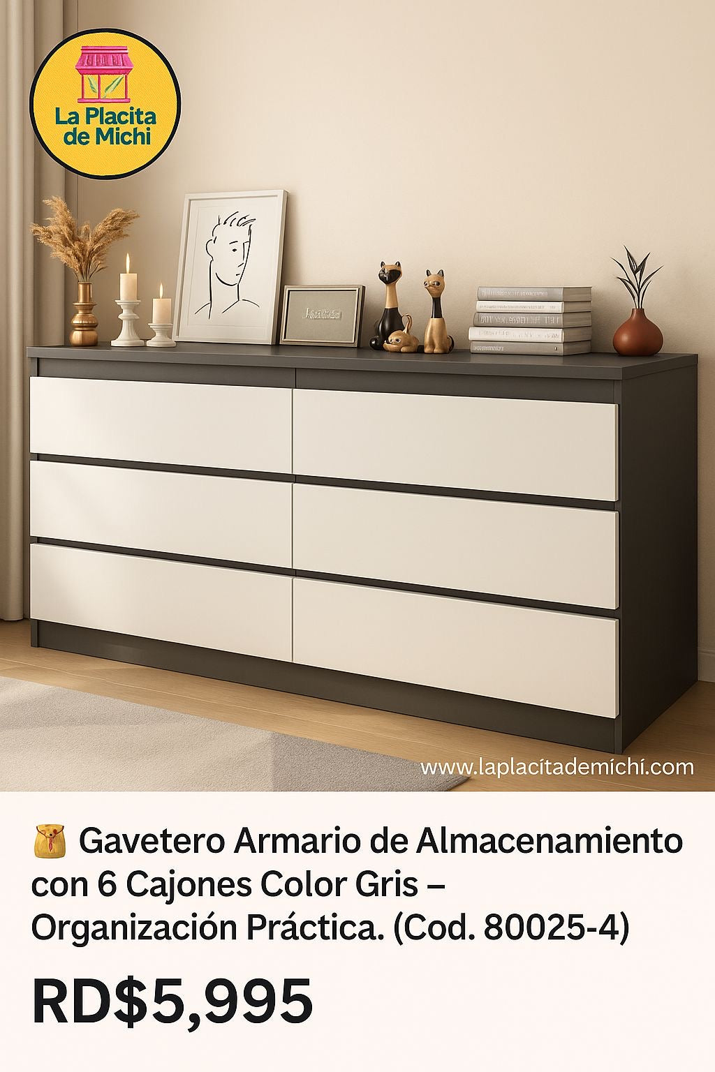 🧺 Gavetero Armario de Almacenamiento con 6 Cajones Color Gris – Organización Práctica. (Cod. 80025-4)

💰RD$5,995