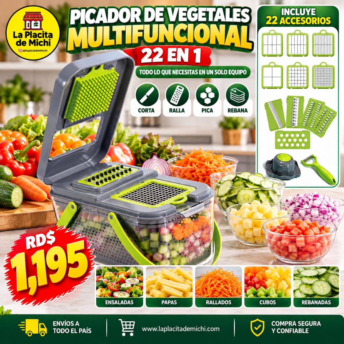 🥕🥒✨ PICADOR DE VEGETALES MULTIFUNCIONAL 22 EN 1 – TODO LO QUE NECESITAS EN UN SOLO EQUIPO ✨🥔🥗

💰 RD$1,195