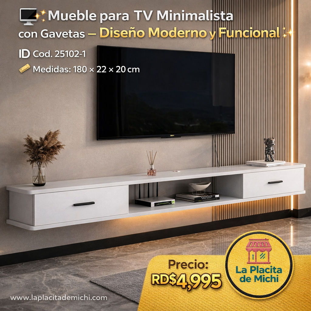 🖥️✨ Mueble para TV Minimalista con Gavetas – Diseño Moderno y Funcional ✨🖥️
(🆔 Cod. 25102-1 Blanco Entero)
📏 Medidas: 180 × 22 × 20 cm

💰 Precio: RD$4,995