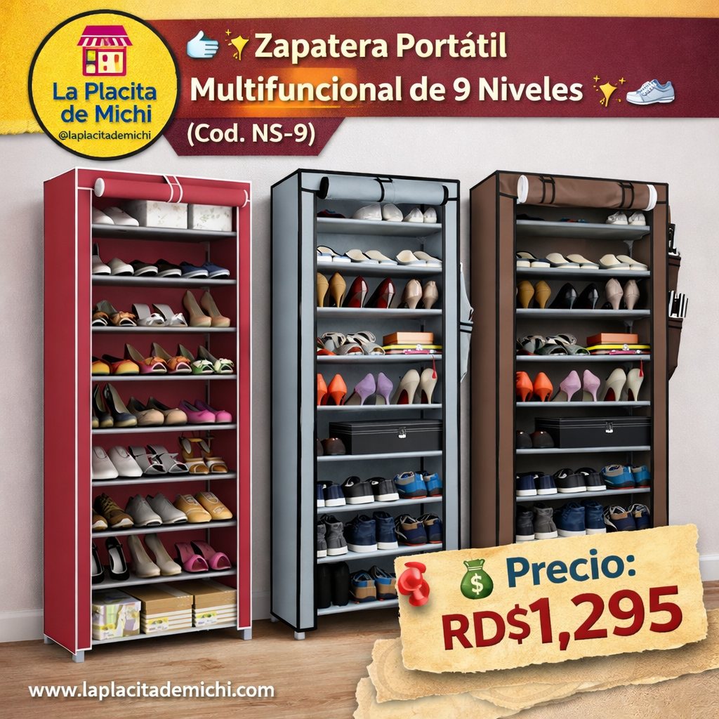 👟✨ Zapatera Portátil Multifuncional de 9 Niveles ✨👟 (Cod. NS-9) 

💰 RD$1,295