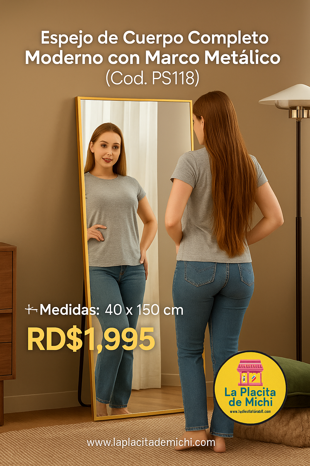 ✨ Espejo de Cuerpo Completo Moderno con Marco Metálico (Cod.PS118) ✨
📏 Medidas: 40 x 150 cm

💰RD$1,995