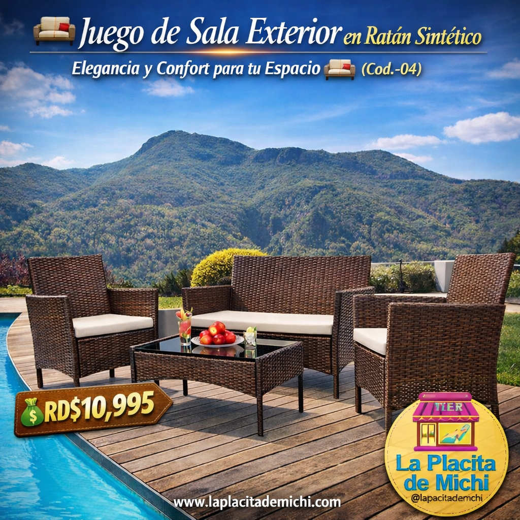 🛋️ Juego de Sala Exterior en Ratán Sintético – Elegancia y Confort para tu Espacio 🛋️ (Cod.-04) (*Color MARRÓN*

💰RD$10,995