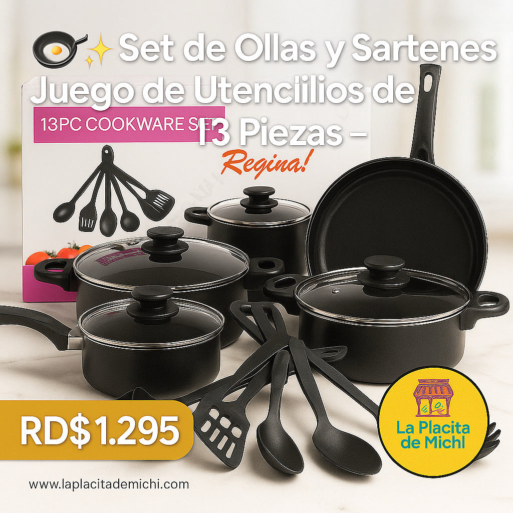 🍳✨ Set de Ollas y Sartenes Juego de Utencilios de  13 Piezas – ✨🍳

💰RD$1,295