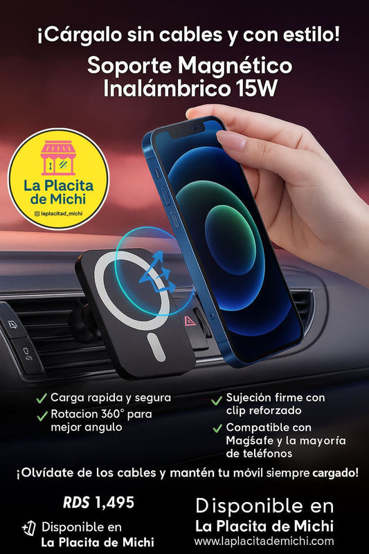 ⚡📱 ¡Cárgalo sin cables y con estilo!

🚗✨ Soporte Magnético Inalámbrico 15W
💰RD$1,495