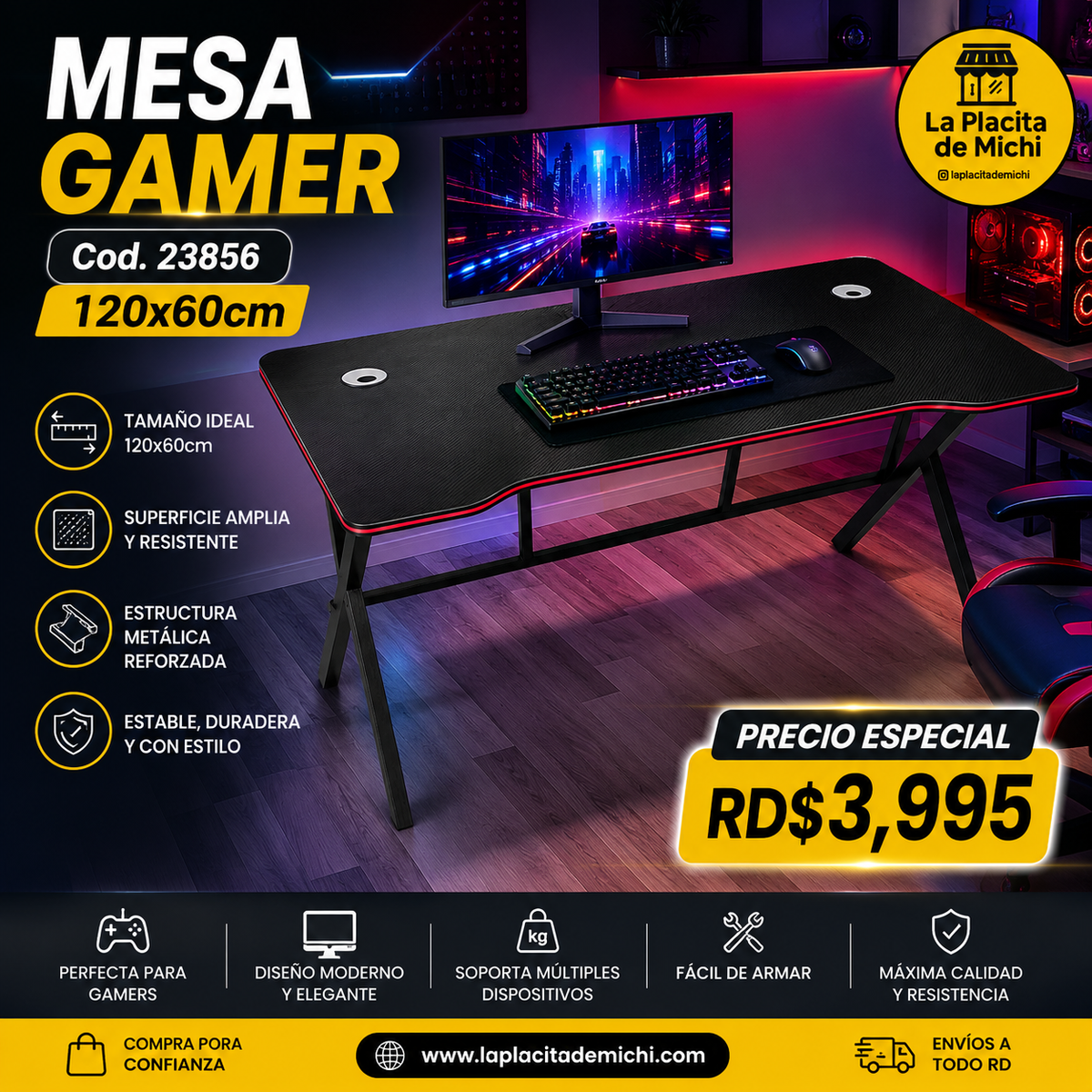 🎮✨ Mesa Gamer (Cod.23856) 120x60cm ✨💻

💰 RD$3,995