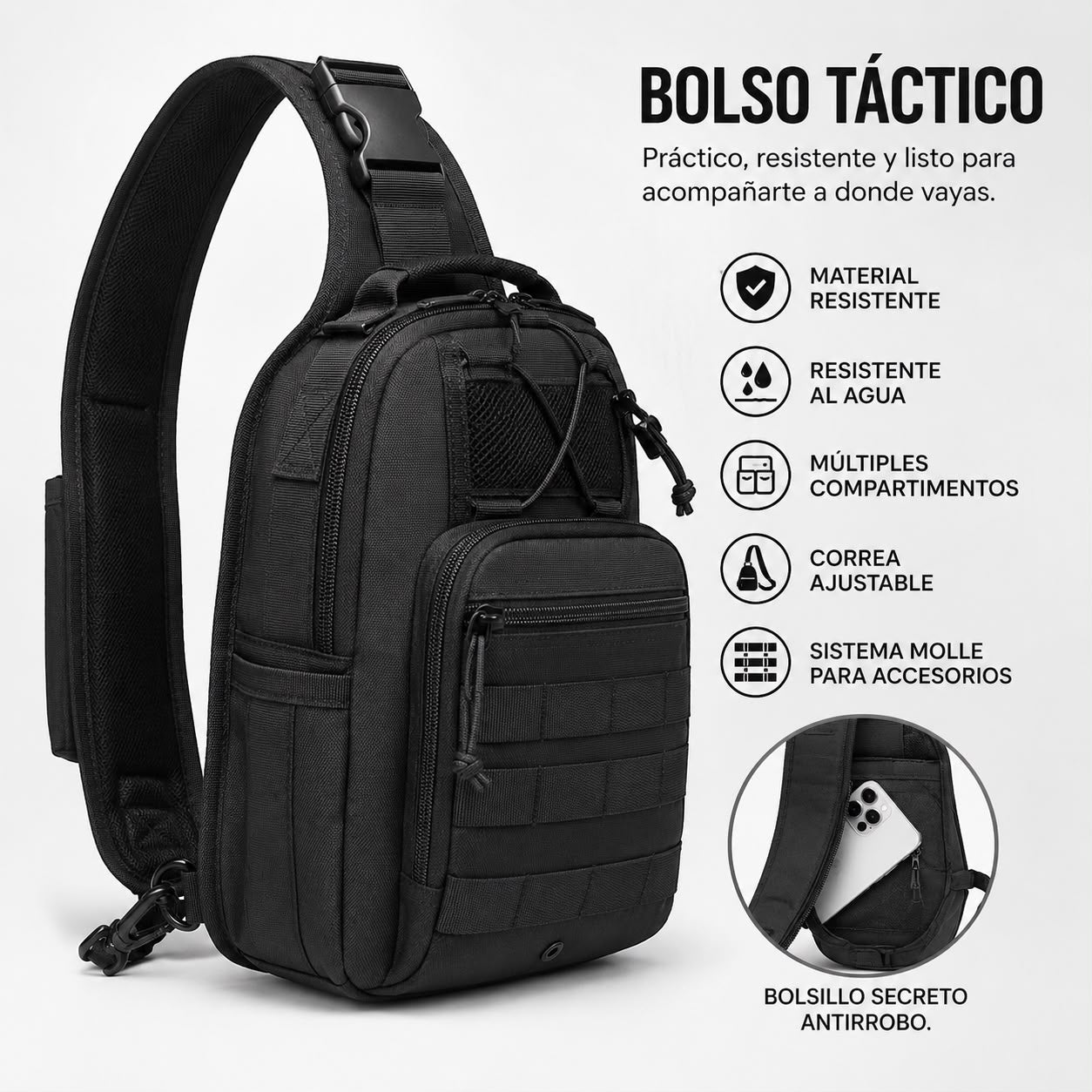 🎒🖤 BOLSO TÁCTICO CRUZADO MULTIFUNCIONAL – COMODIDAD, SEGURIDAD Y ESTILO EN CUALQUIER MOMENTO 🖤🎒(Cod. 8036)

💰 RD$1,495