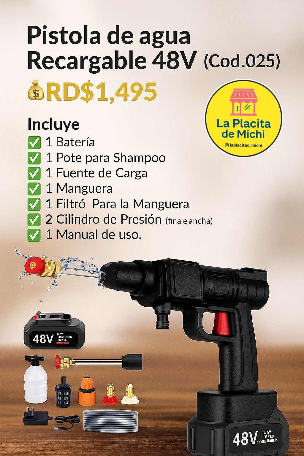 Pistola de agua Recargable 48V (Cod.025)