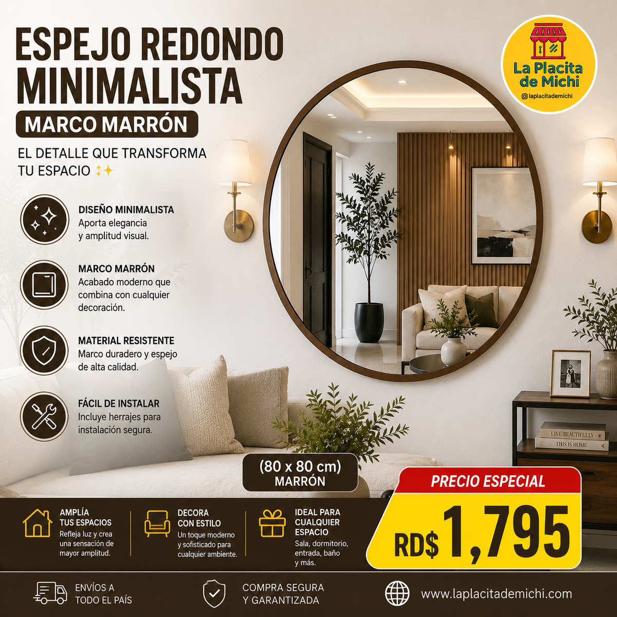 🪞✨ ESPEJO REDONDO MINIMALISTA MARCO MARRÓN – EL DETALLE QUE TRANSFORMA TU ESPACIO ✨🪞

💰RD$1,795 

(80x80cm)