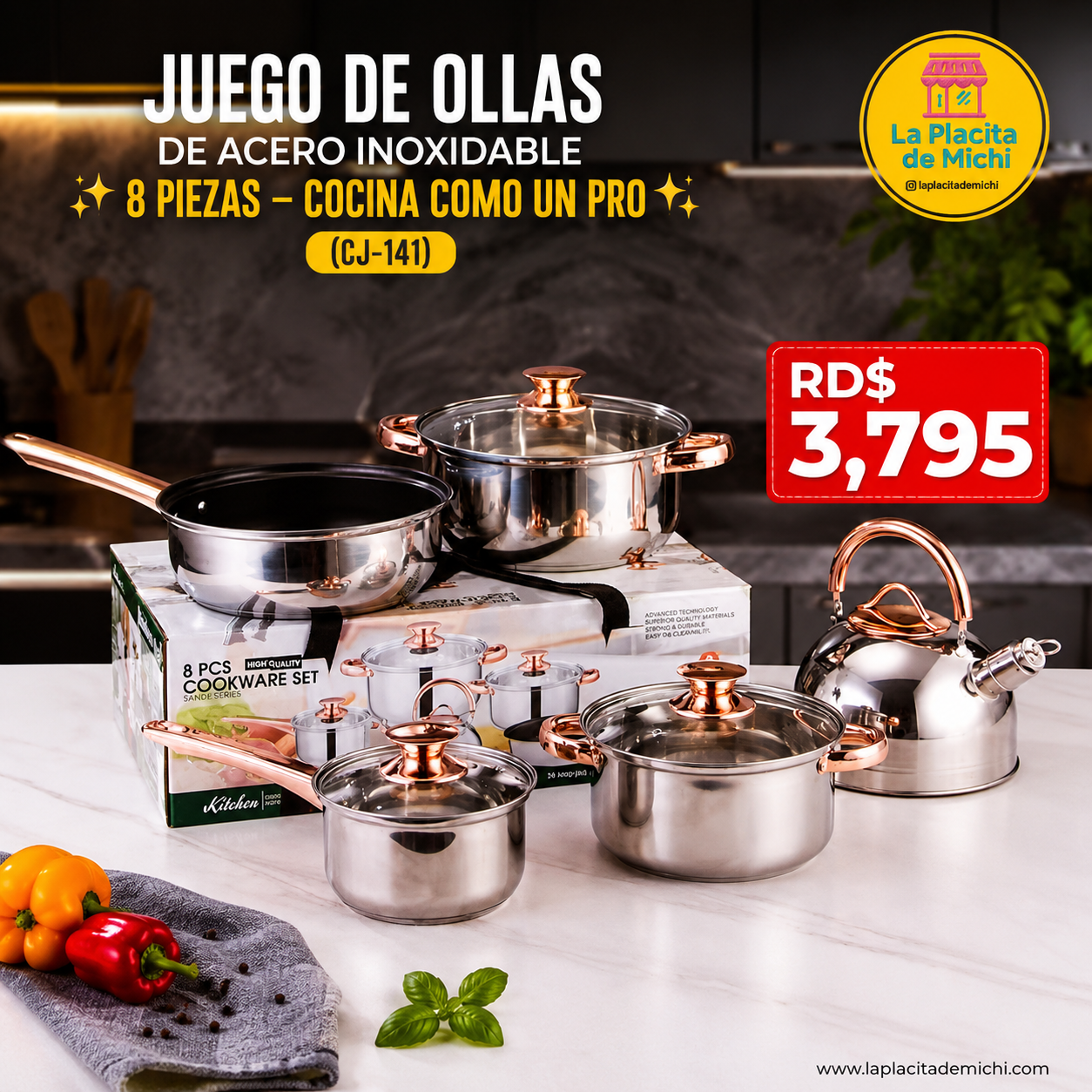 🍳✨ JUEGO DE OLLAS DE ACERO INOXIDABLE 8 PIEZAS – COCINA COMO UN PRO ✨🍳 (CJ-141)

💰RD$3,795