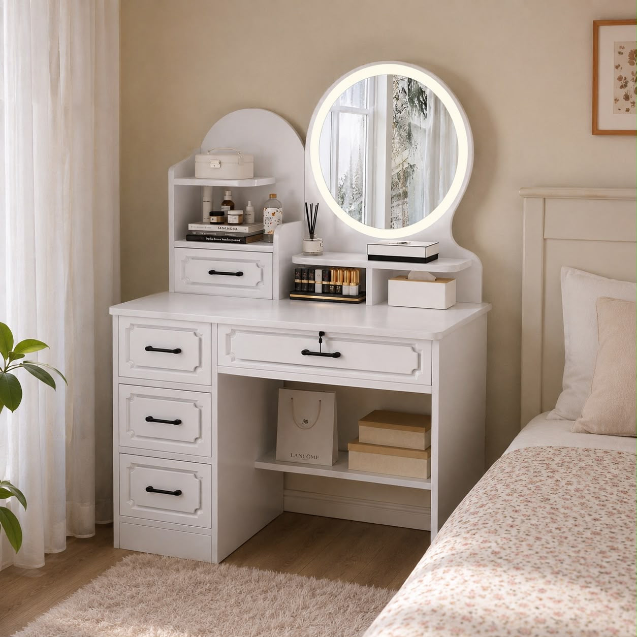 ✨🪞 TOCADOR MODERNO CON ESPEJO  REDONDO Y ORGANIZADOR INTEGRADO ✨🪞
🆔 (Cod. 25120-1)

💰RD$5,995 

📏 Medidas: 128 x 80 x 40 cm