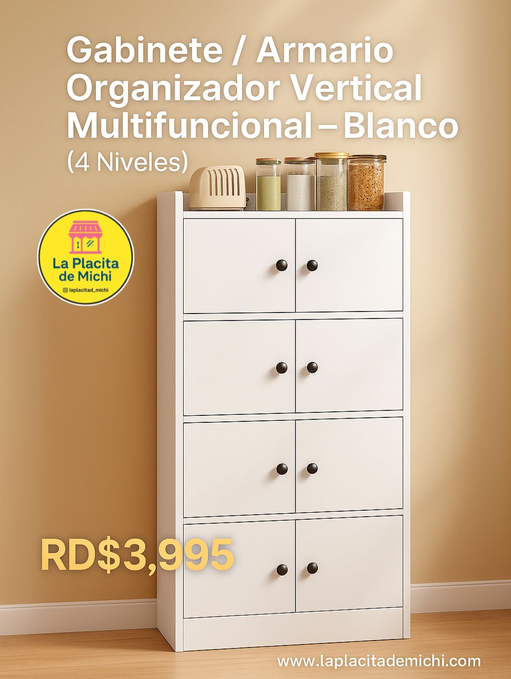 ⭐ Gabinete / Armario Organizador Vertical Multifuncional – Blanco (4 Niveles) (Cod.23886-11)

💰RD$3,995