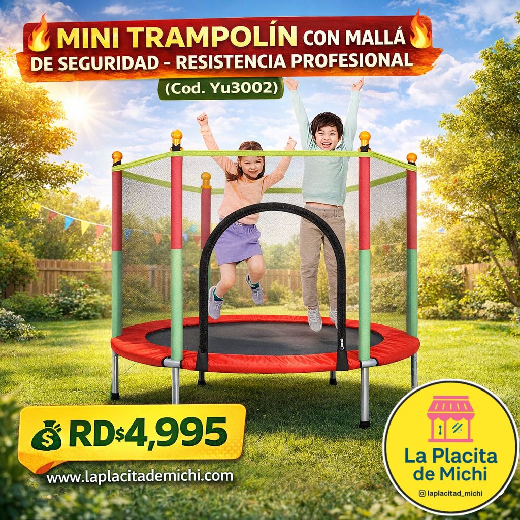 🔥 MINI TRAMPOLÍN CON MALLA DE SEGURIDAD – RESISTENCIA PROFESIONAL 🔥
(Cod. Yu3002)

💰 RD$4,995