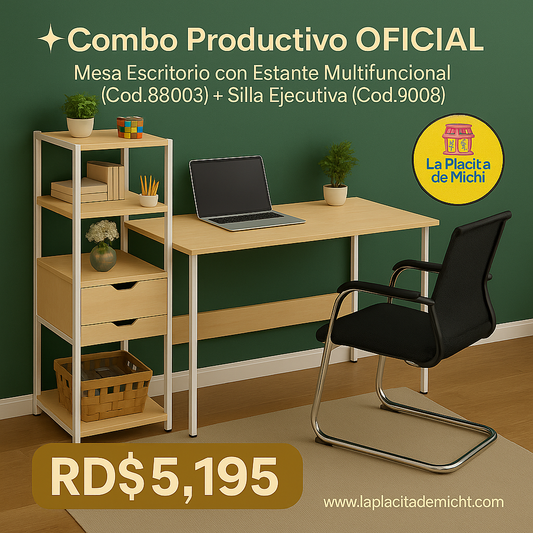 ✨ Combo Productivo OFICIAL
Mesa Escritorio con Estante Multifuncional (Cod.88003) + Silla Ejecutiva (Cod.9008) ✨

💰 RD$5,195