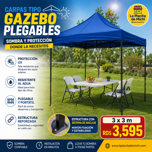 🌤️ Carpa Toldo Plegable Reforzada 3x3m 🔹
💰 RD$3,595