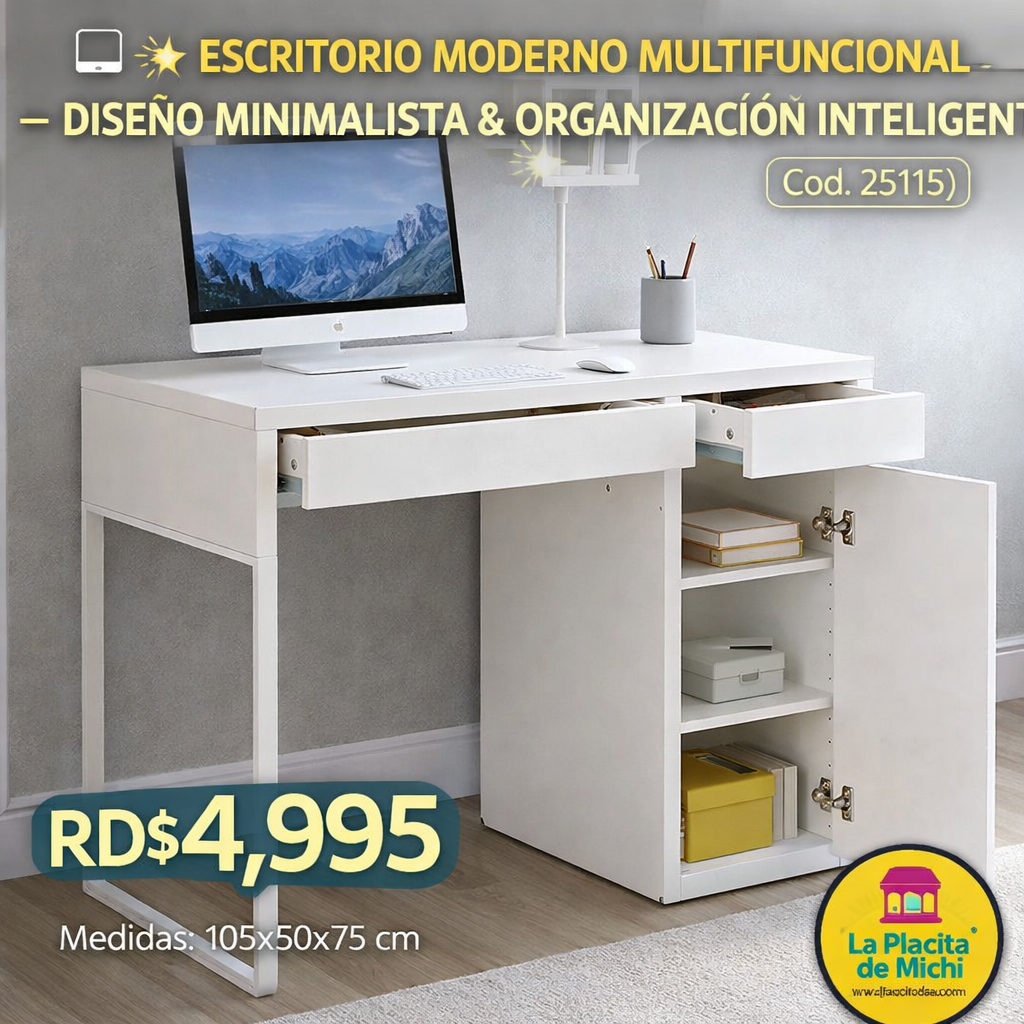 🖥️✨ ESCRITORIO MODERNO MULTIFUNCIONAL – DISEÑO MINIMALISTA & ORGANIZACIÓN INTELIGENTE ✨🖥️ (Cod.25115)

💰RD$4,995 

- Medidas: 105x50x75 cm