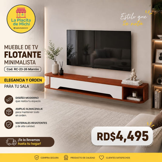 ✨📺 MUEBLE DE TV FLOTANTE MINIMALISTA – ELEGANCIA Y ORDEN PARA TU SALA ✨📺 (Cod. RC-23-26 Marrón )

💰RD$4,495 

📐 Medidas:
• Largo: 130 cm
• Fondo: 24 cm
• Alto: 20 cm