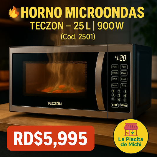 🔥 Horno Microondas TECZON – 25L | 900W 🔥 (Cod. 2501)

💰 RD$5,995