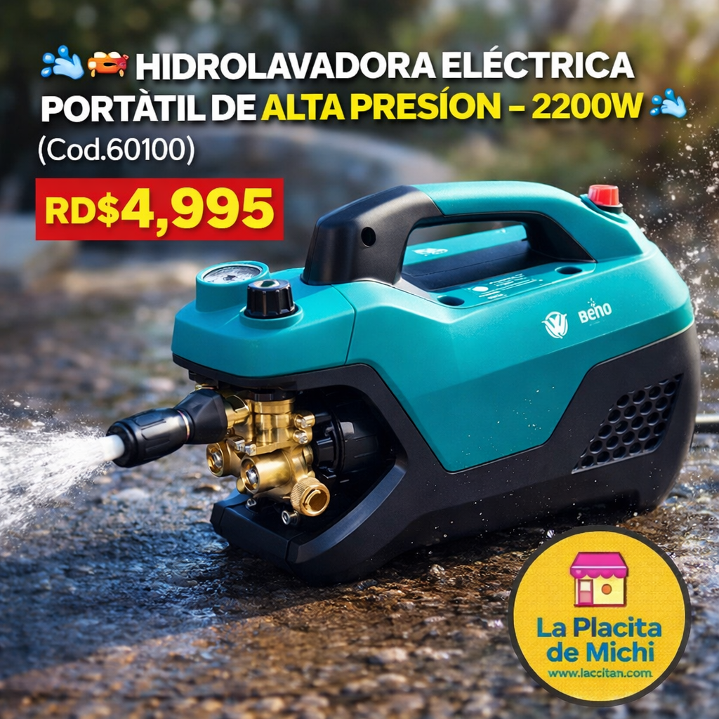 💦🚗 HIDROLAVADORA ELÉCTRICA PORTÁTIL DE ALTA PRESIÓN – 2200W 🚗💦 (Cod.60100)

💰RD$4,995
