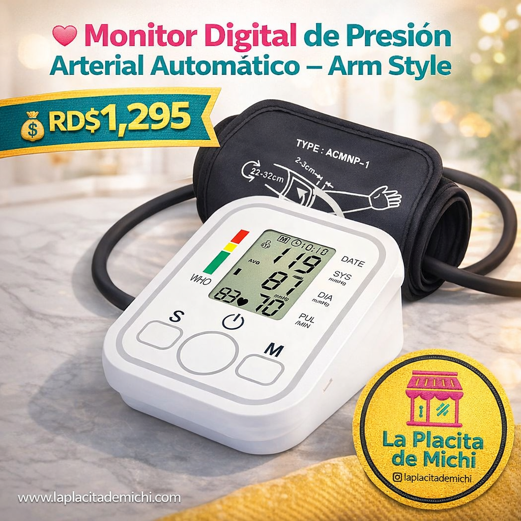 💖 Monitor Digital de Presión Arterial Automático – Arm Style

💰 RD$1,295