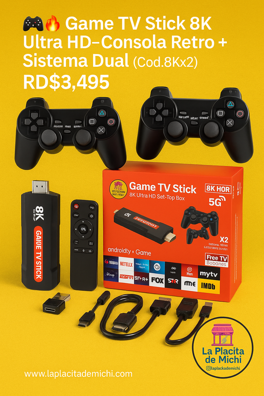 🎮🔥 Game TV Stick 8K Ultra HD– Consola Retro + Sistema Dual. (Cod.8Kx2)
💰RD$3,495